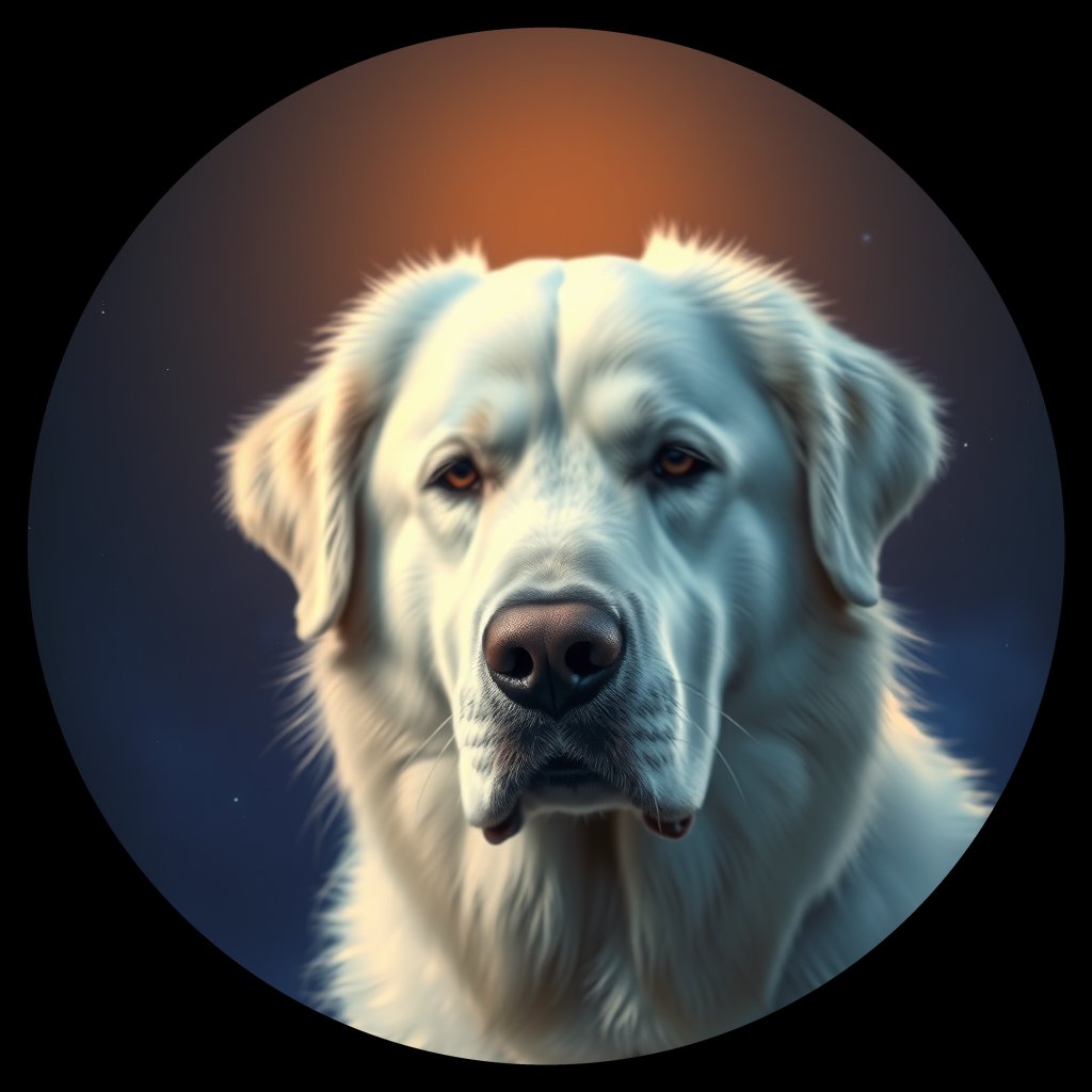 Cosmic medallion portrait of PFZ35D11_PFZ35D11, a Great Pyrenees