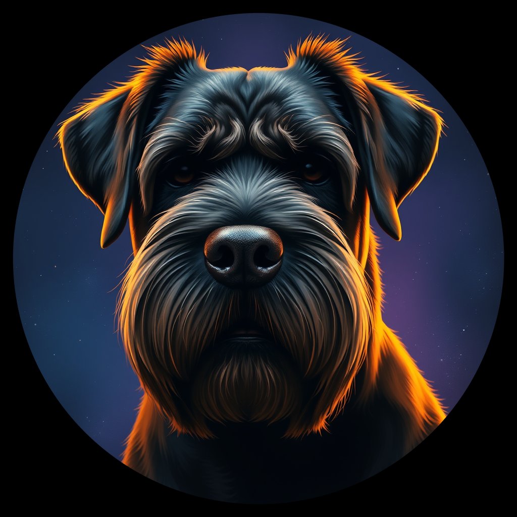 Cosmic medallion portrait of PFZ35E04_PFZ35E04, a Bouvier Des Flandres