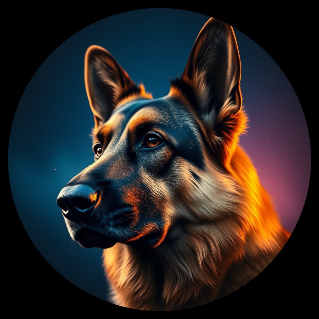 Cosmic medallion portrait of PFZ35E06_PFZ35E06, a German Shepherd