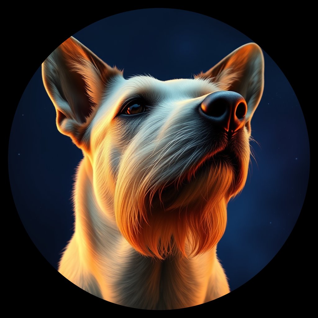 Cosmic medallion portrait of PFZ35F04_PFZ35F04, a Belgian Sheepdog