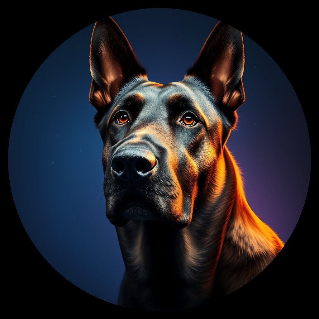 Cosmic medallion portrait of PFZ35F12_PFZ35F12, a Belgian Sheepdog