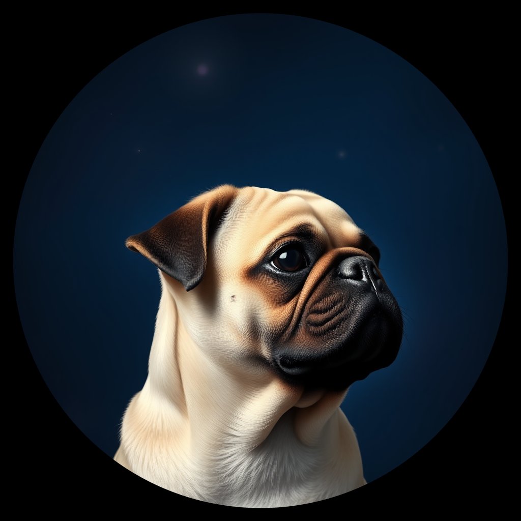 Cosmic medallion portrait of PFZ35G03_PFZ35G03, a Pug