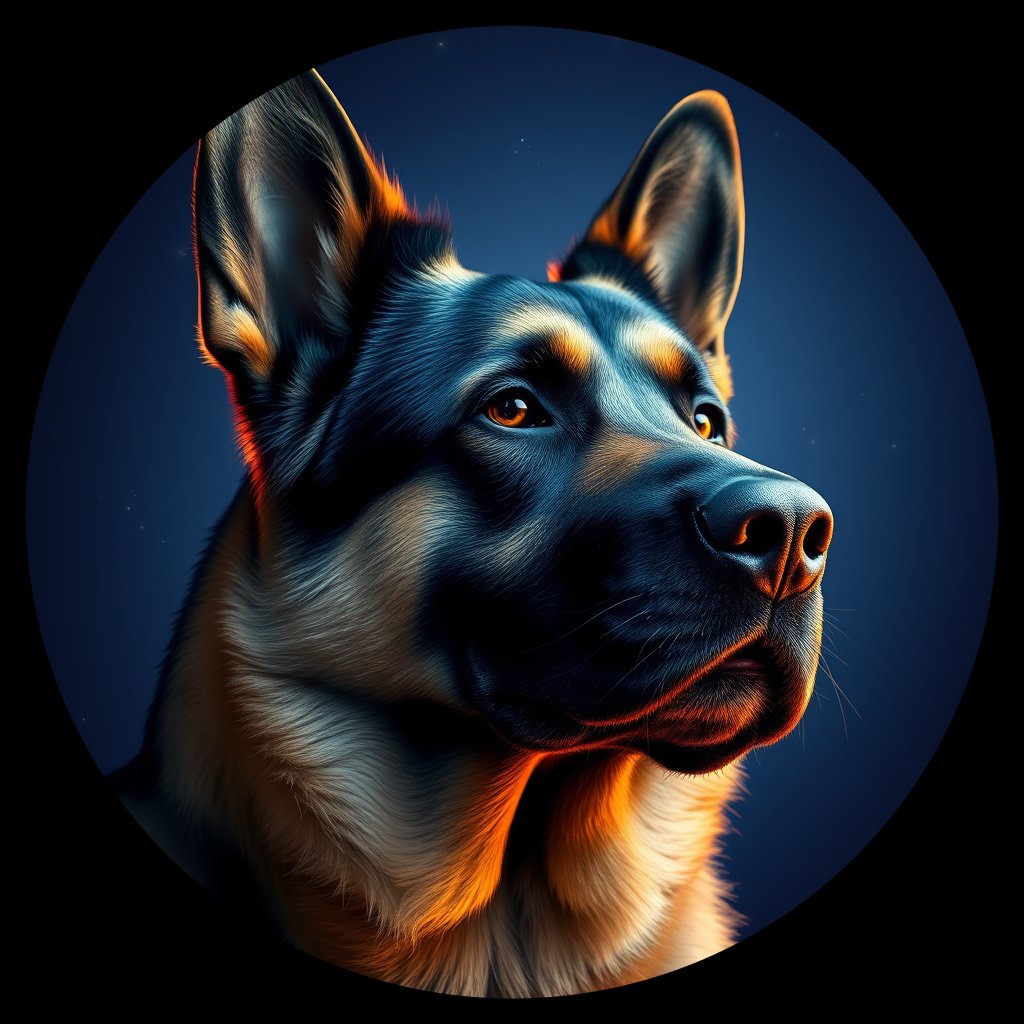 Cosmic medallion portrait of PFZ35G05_PFZ35G05, a German Shepherd