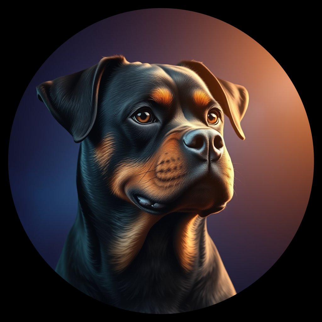 Cosmic medallion portrait of PFZ35G07_PFZ35G07, a Rottweiler