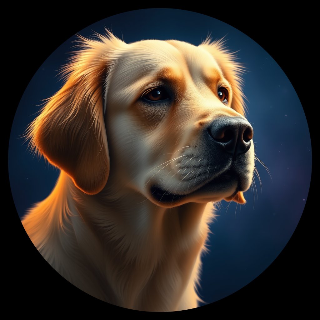 Cosmic medallion portrait of PFZ35G12_PFZ35G12, a Golden Retriever