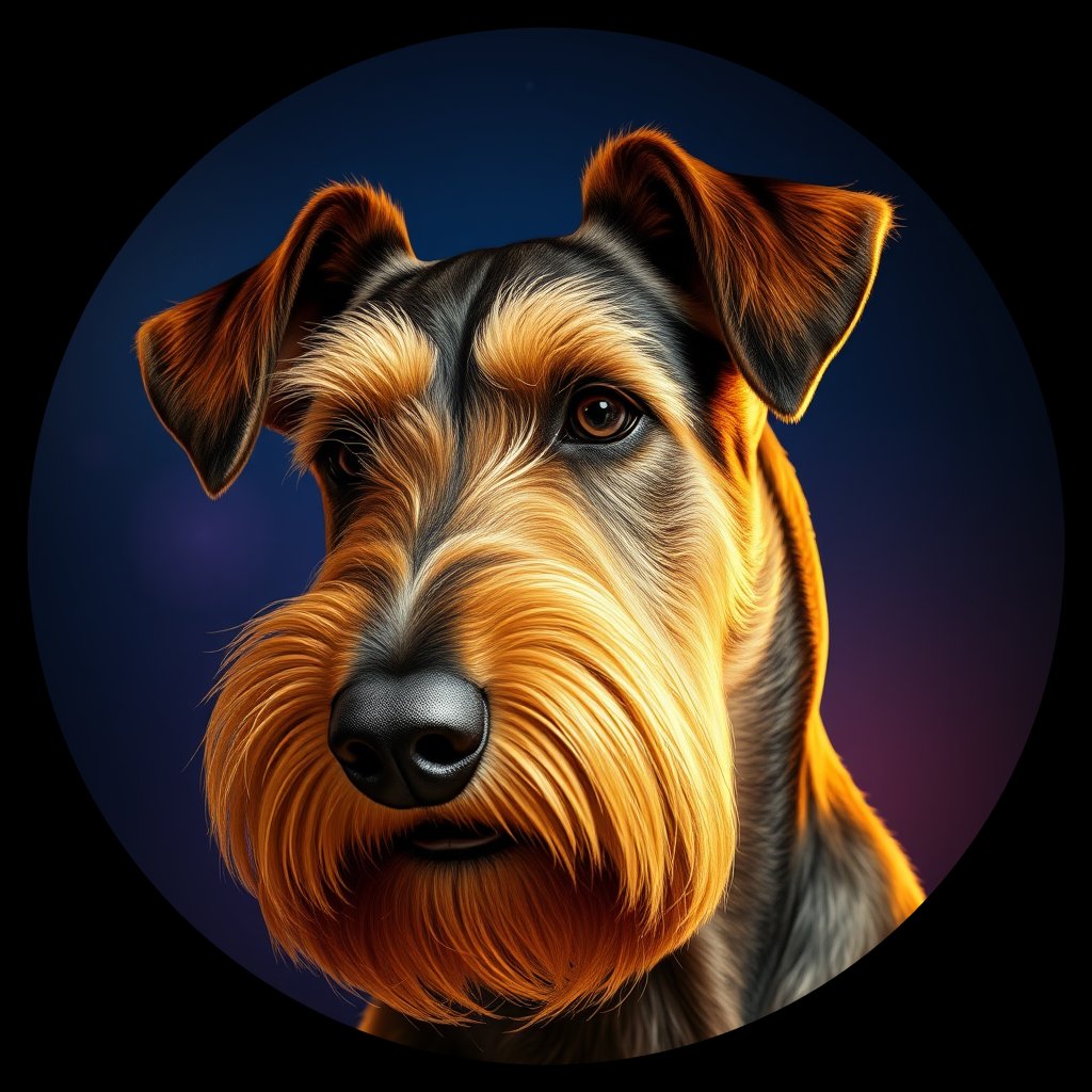 Cosmic medallion portrait of PFZ35H02_PFZ35H02, a Airedale Terrier