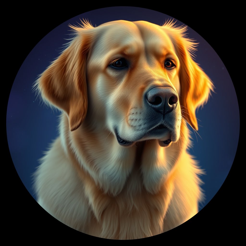 Cosmic medallion portrait of PFZ35H06_PFZ35H06, a Golden Retriever