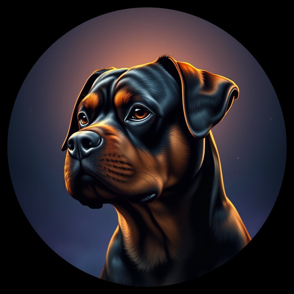 Cosmic medallion portrait of PFZ35H07_PFZ35H07, a Rottweiler