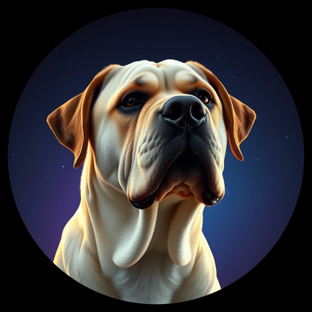 Cosmic medallion portrait of PFZ35H11_PFZ35H11, a Mastiff