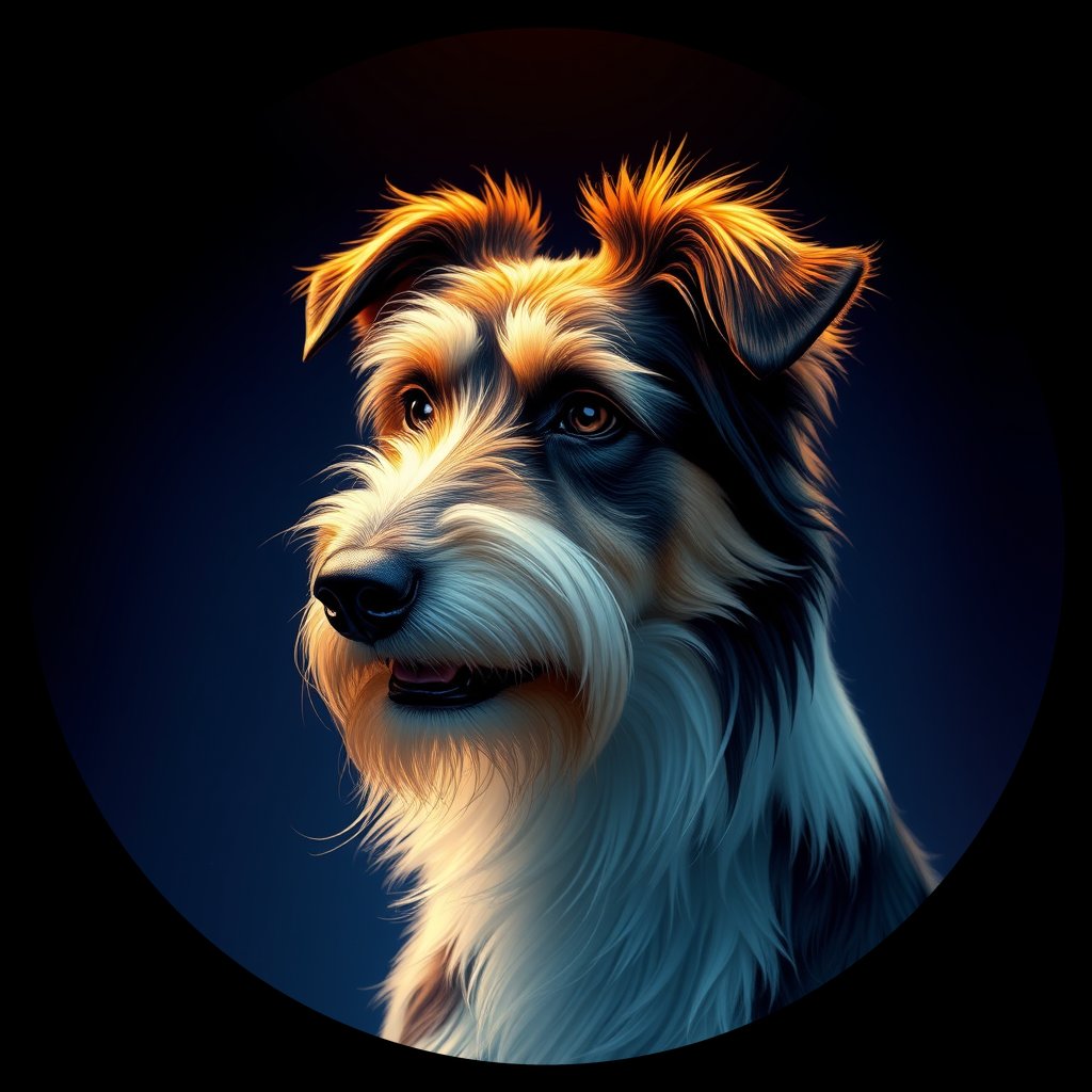 Cosmic medallion portrait of PFZ35H12_PFZ35H12, a Bearded Collie