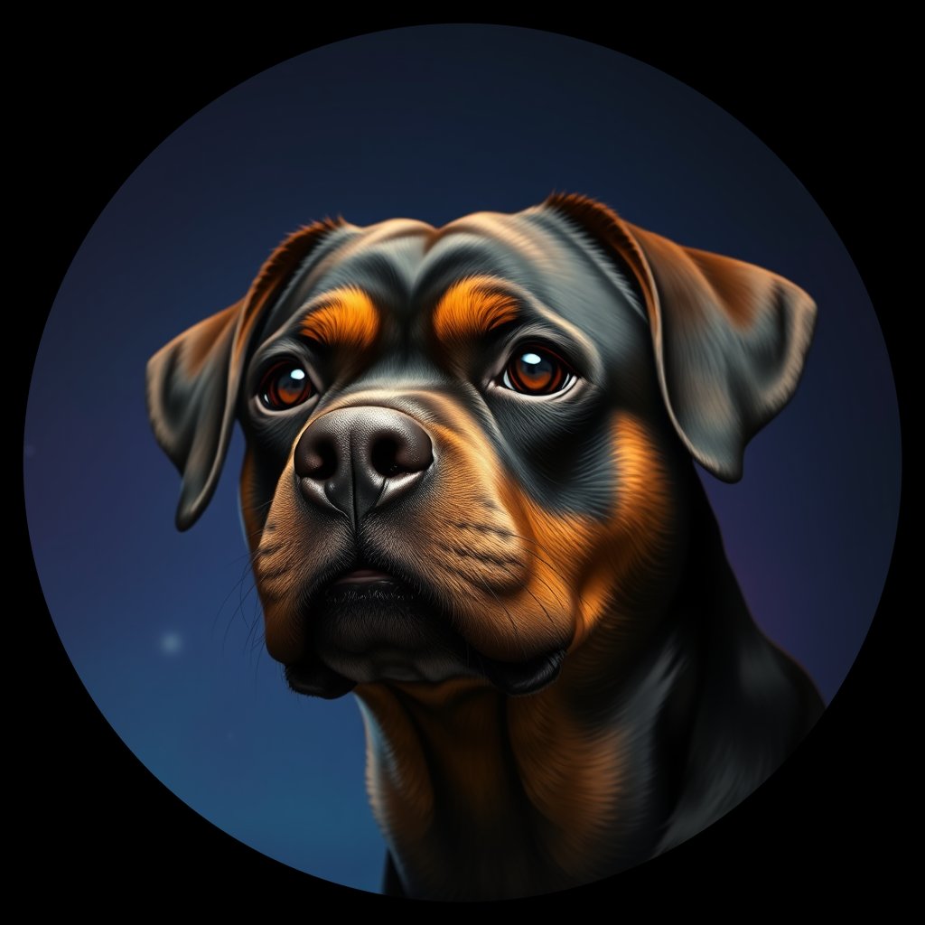 Cosmic medallion portrait of PFZ36A01_PFZ36A01, a Rottweiler