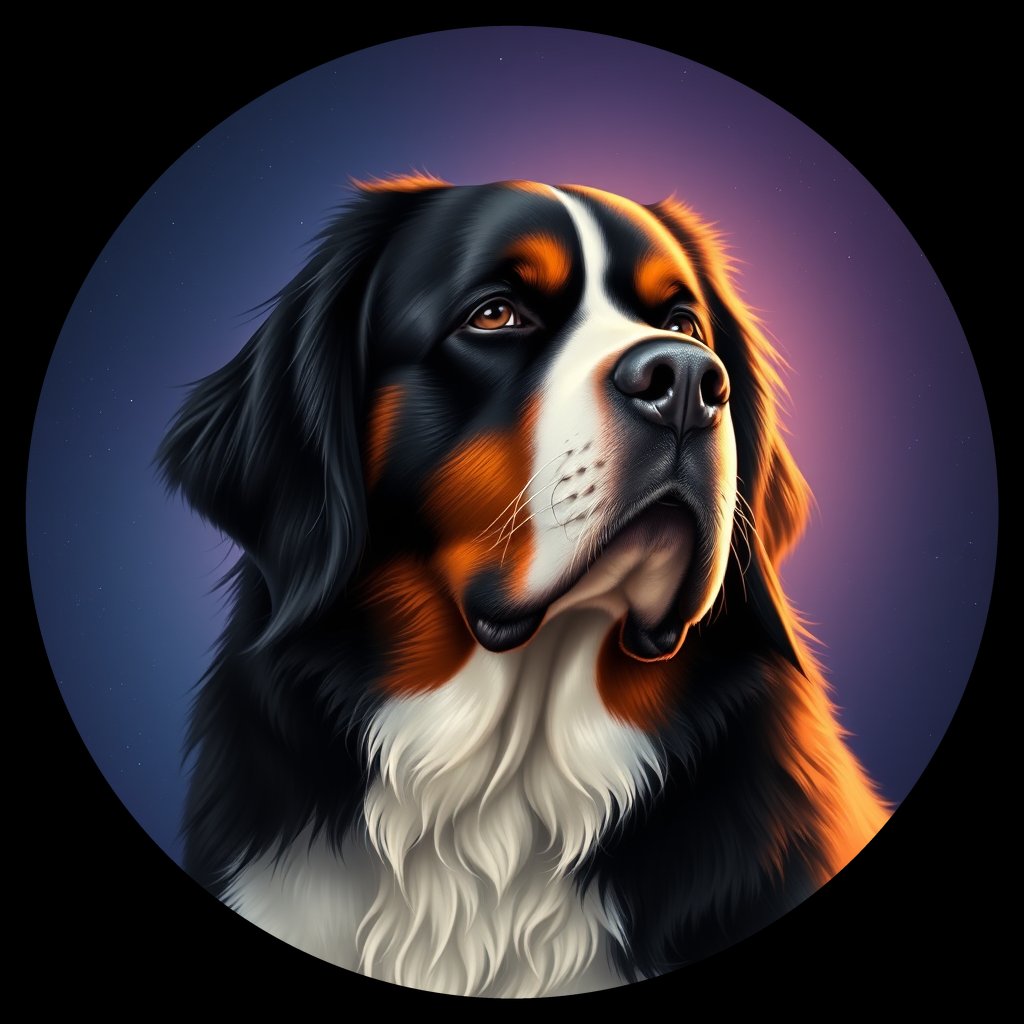 Cosmic medallion portrait of PFZ36A02_PFZ36A02, a Bernese Mountain Dog