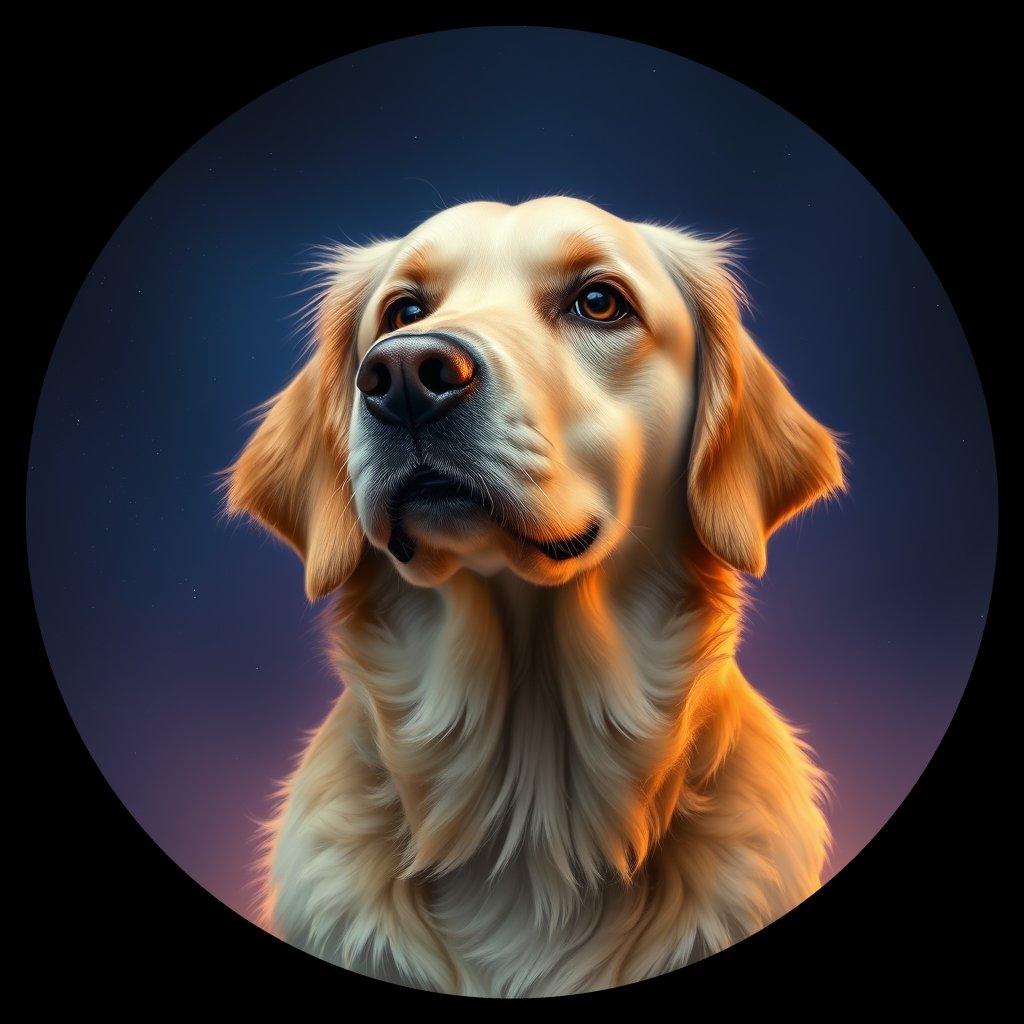 Cosmic medallion portrait of PFZ36A03_PFZ36A03, a Golden Retriever