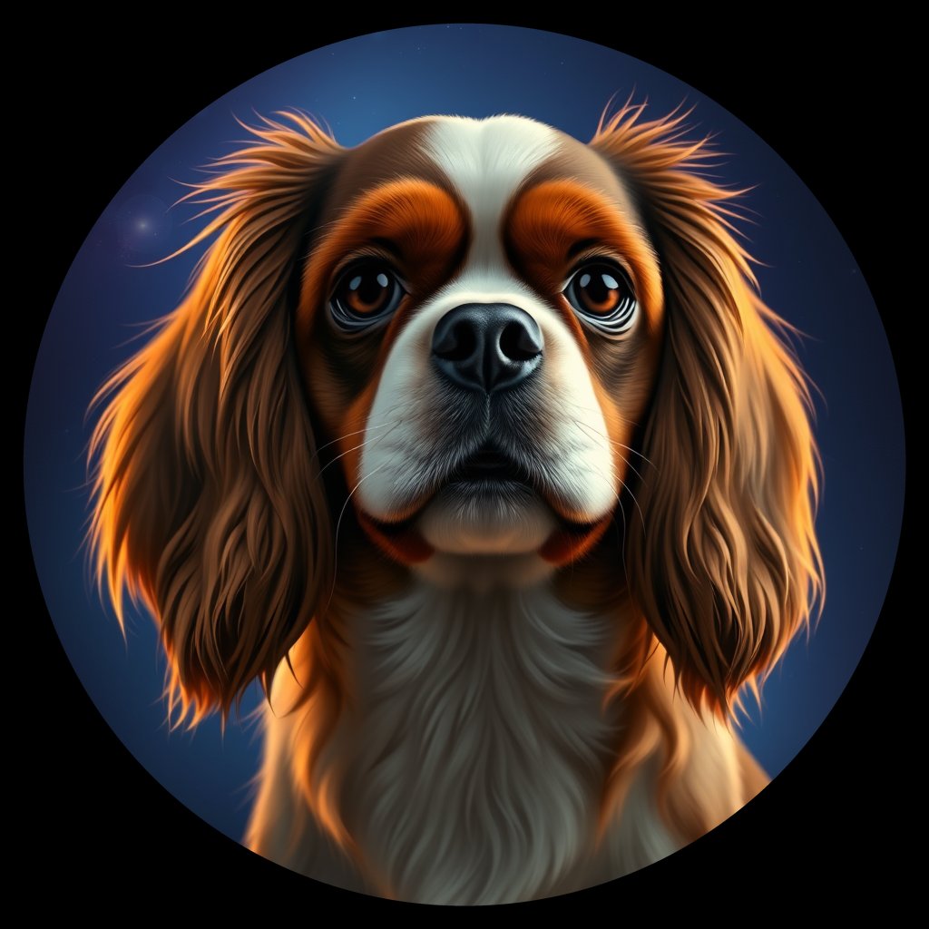 Cosmic medallion portrait of PFZ36A10_PFZ36A10, a Cavalier King Charles Spaniel
