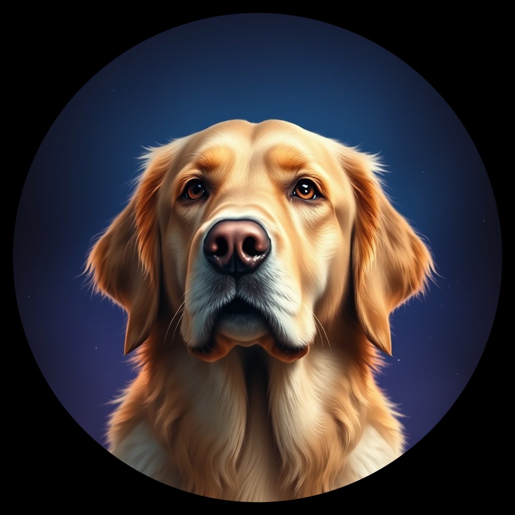 Cosmic medallion portrait of PFZ36A12_PFZ36A12, a Golden Retriever