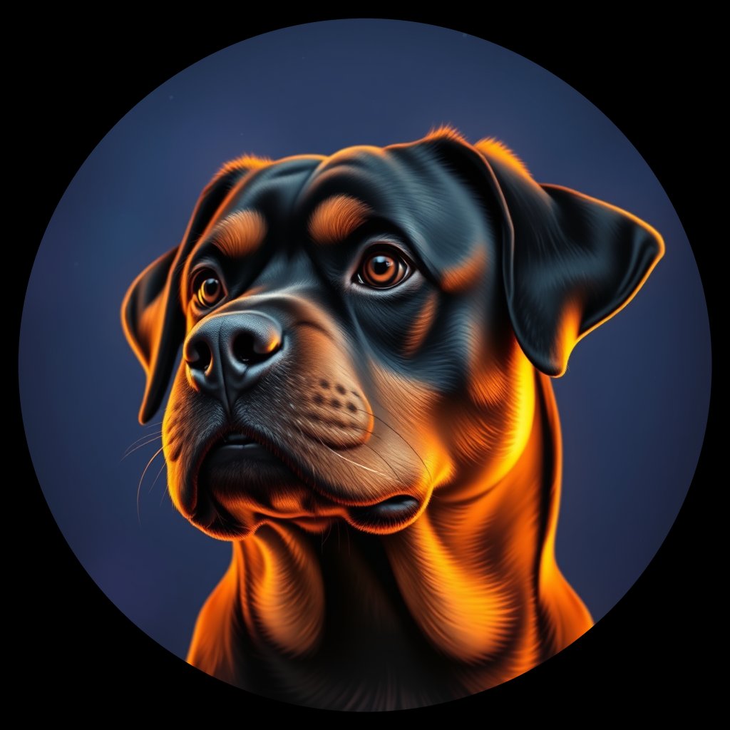 Cosmic medallion portrait of PFZ36B01_PFZ36B01, a Rottweiler