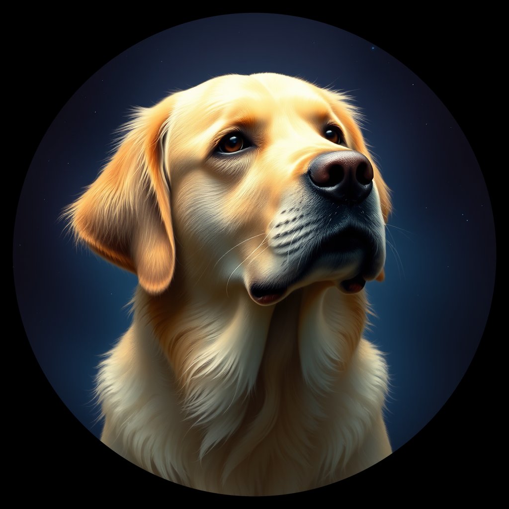 Cosmic medallion portrait of PFZ36B03_PFZ36B03, a Golden Retriever