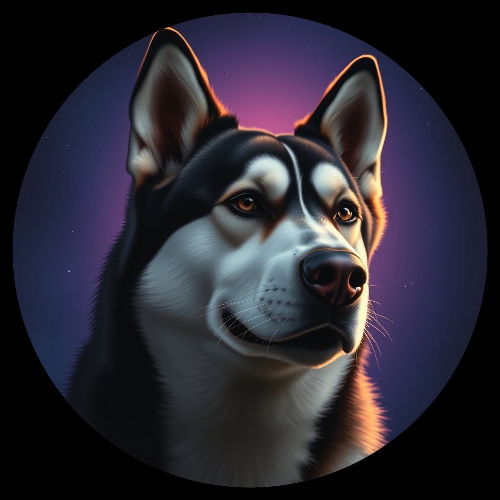Cosmic medallion portrait of PFZ36B07_PFZ36B07, a Siberian Husky