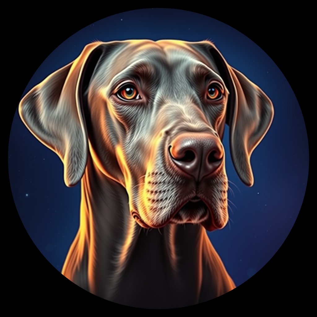 Cosmic medallion portrait of PFZ36B08_PFZ36B08, a Weimaraner