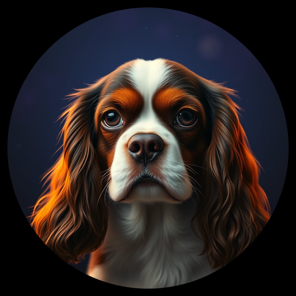 Cosmic medallion portrait of PFZ36B10_PFZ36B10, a Cavalier King Charles Spaniel