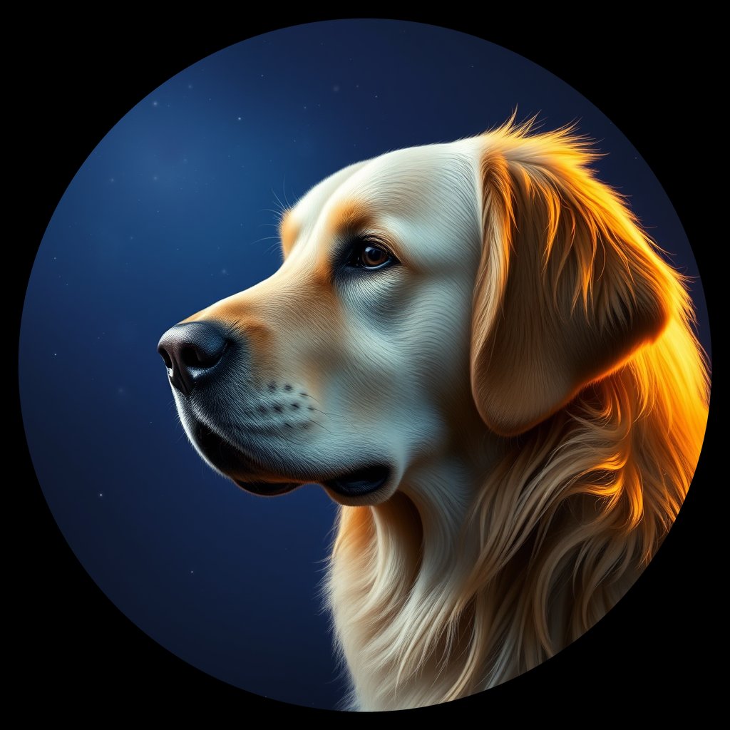 Cosmic medallion portrait of PFZ36B11_PFZ36B11, a Golden Retriever