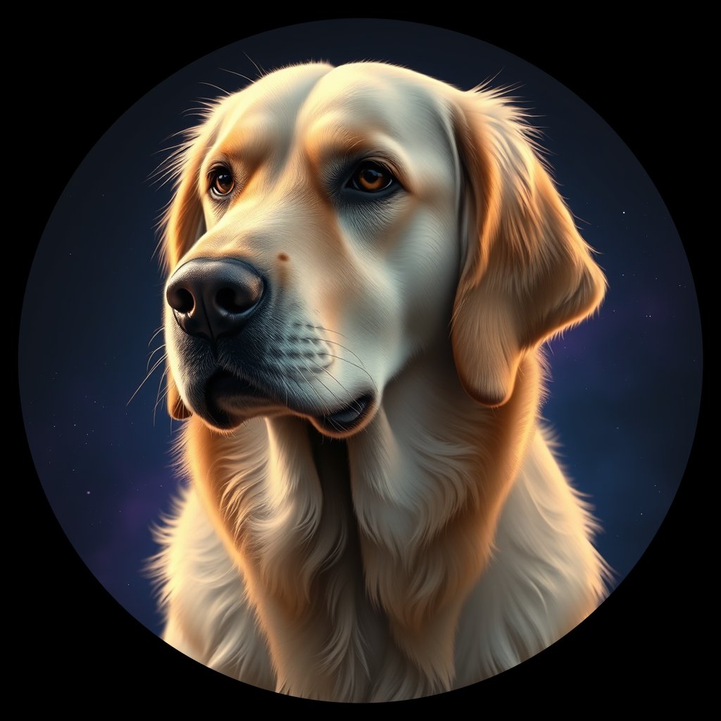 Cosmic medallion portrait of PFZ36B12_PFZ36B12, a Golden Retriever