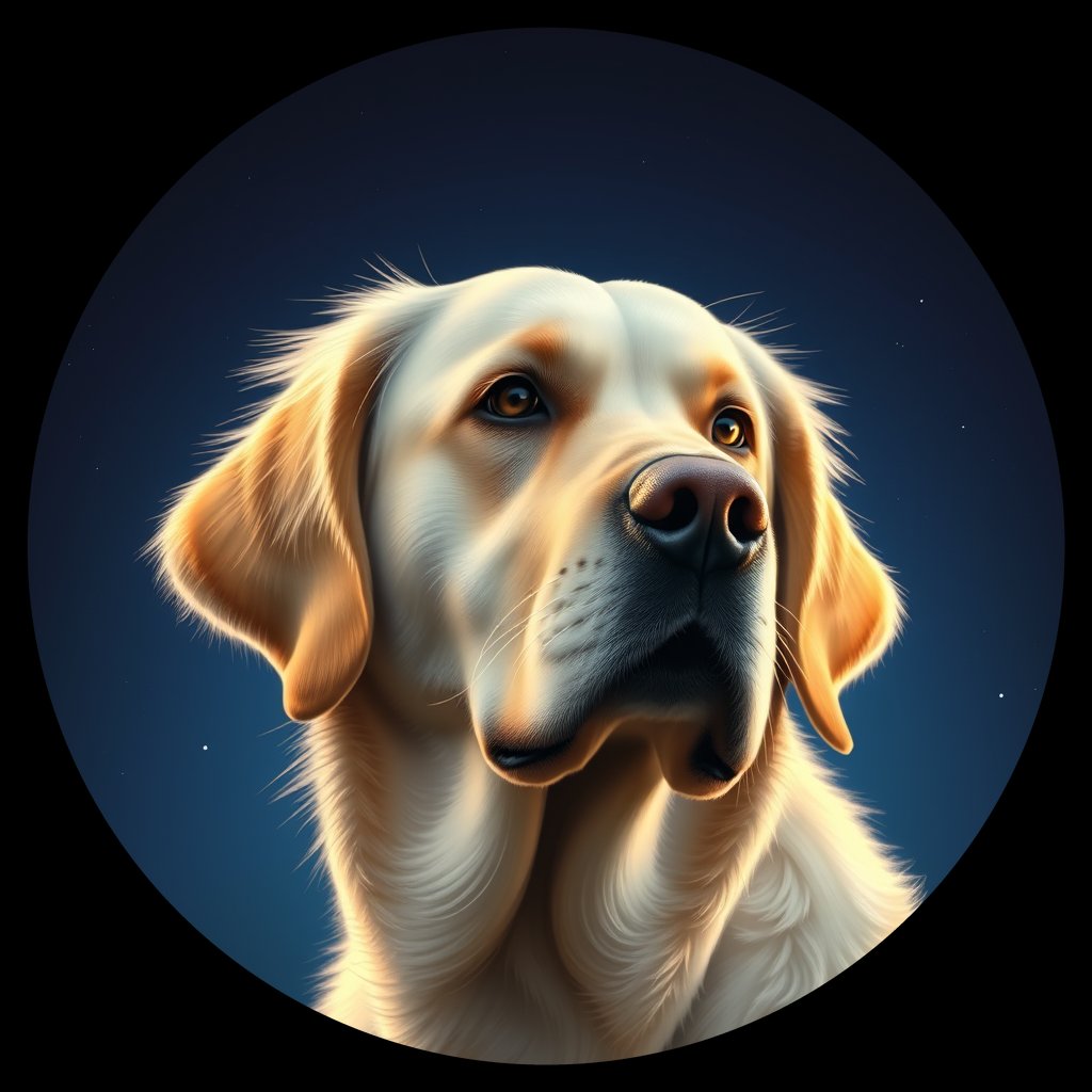 Cosmic medallion portrait of PFZ36C07_PFZ36C07, a Golden Retriever
