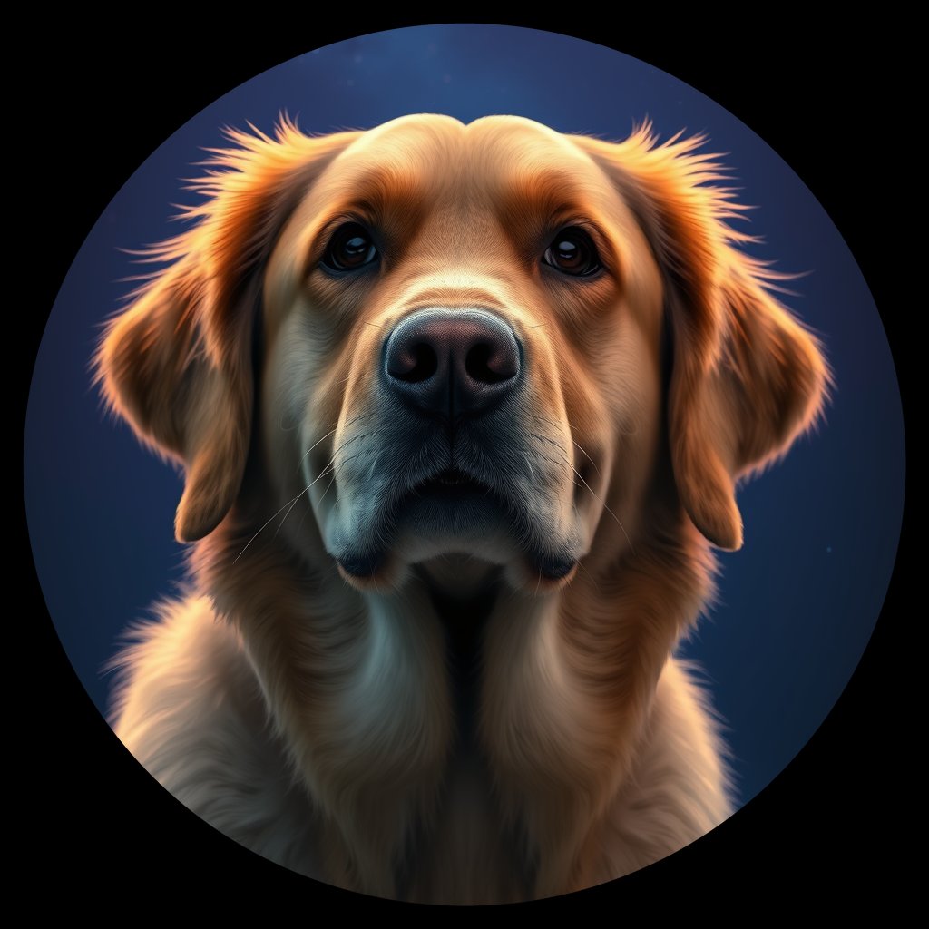 Cosmic medallion portrait of PFZ36C12_PFZ36C12, a Golden Retriever