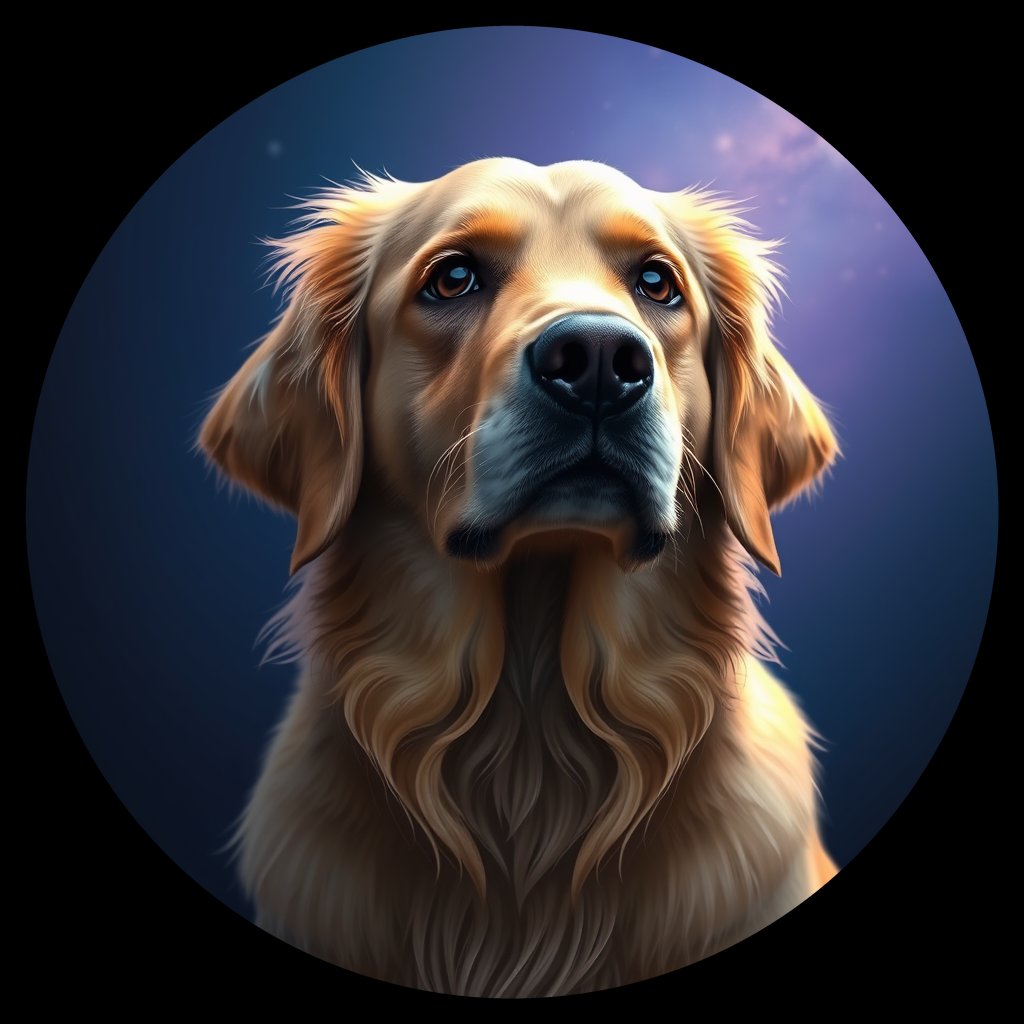 Cosmic medallion portrait of PFZ36D03_PFZ36D03, a Golden Retriever