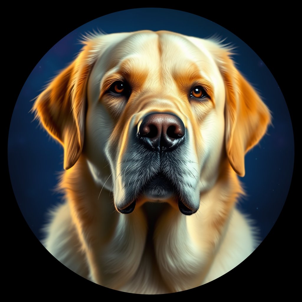 Cosmic medallion portrait of PFZ36D11_PFZ36D11, a Golden Retriever