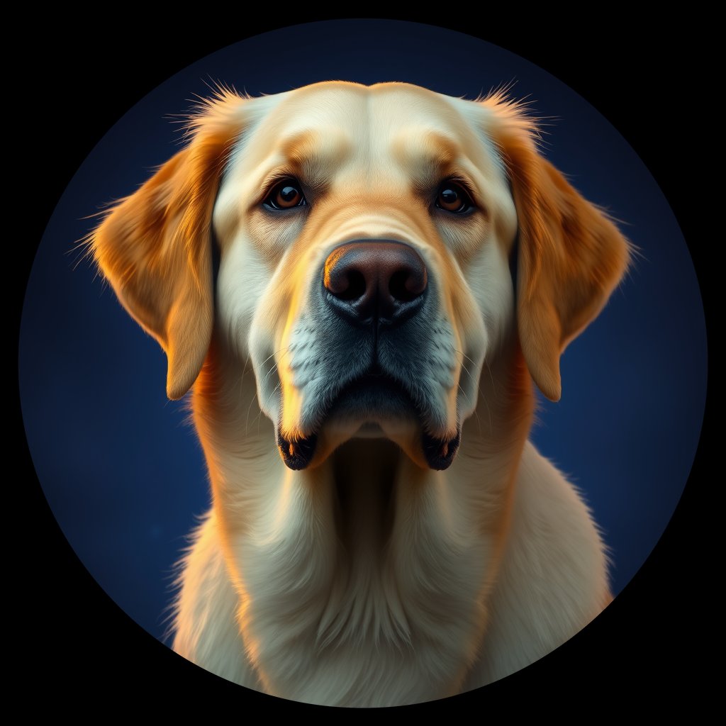 Cosmic medallion portrait of PFZ36E03_PFZ36E03, a Golden Retriever