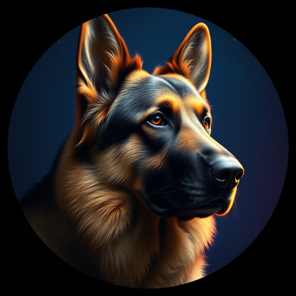 Cosmic medallion portrait of PFZ36E10_PFZ36E10, a German Shepherd