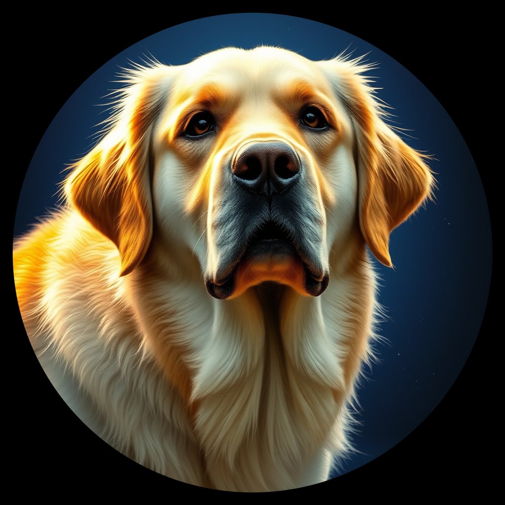 Cosmic medallion portrait of PFZ36E11_PFZ36E11, a Golden Retriever