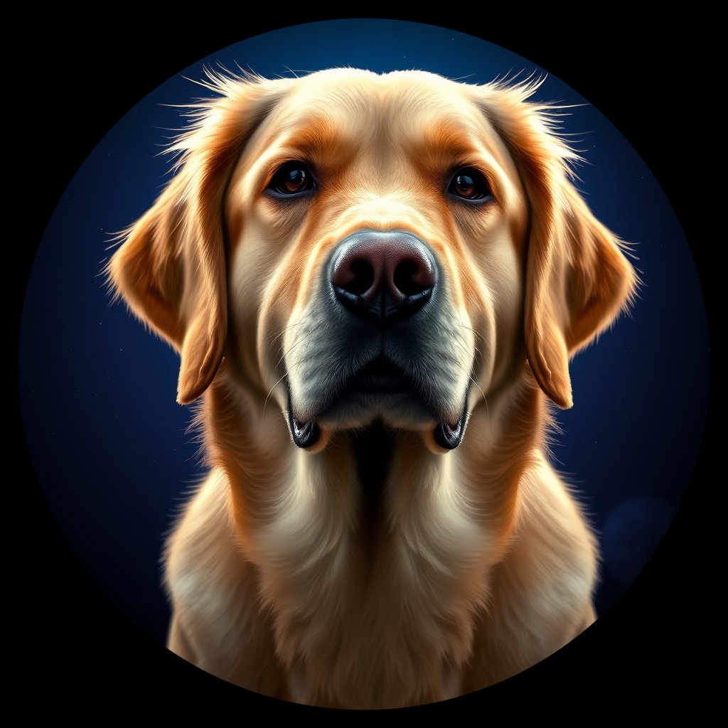 Cosmic medallion portrait of PFZ36F03_PFZ36F03, a Golden Retriever