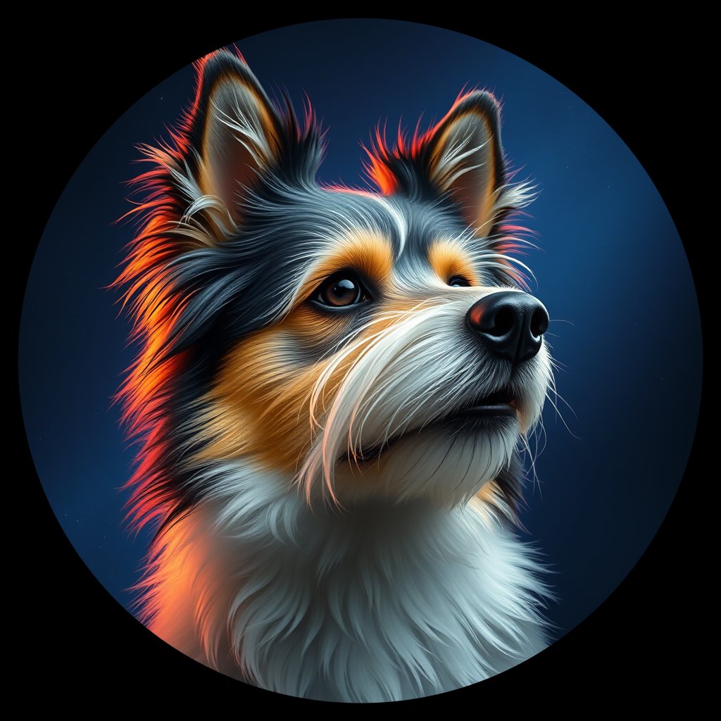 Cosmic medallion portrait of PFZ36F07_PFZ36F07, a Shetland Sheepdog