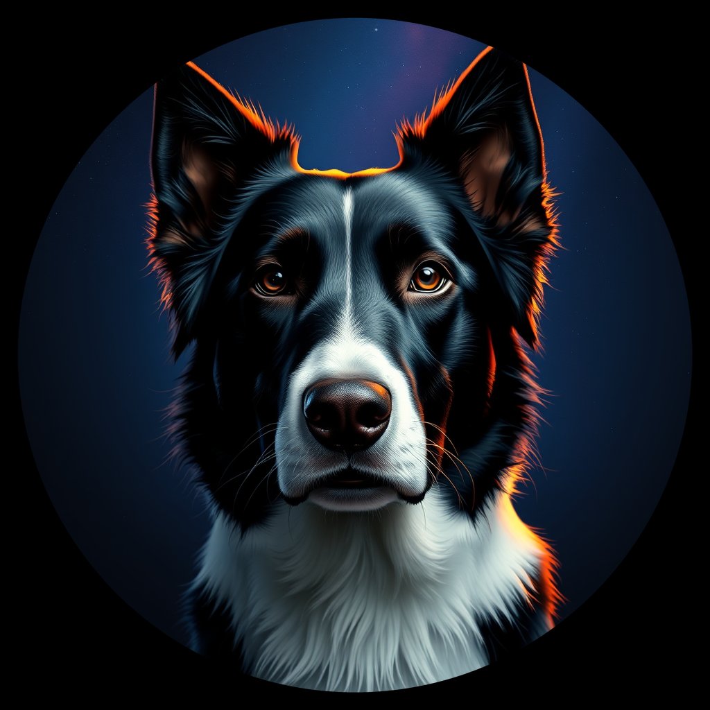 Cosmic medallion portrait of PFZ36F08_PFZ36F08, a Border Collie