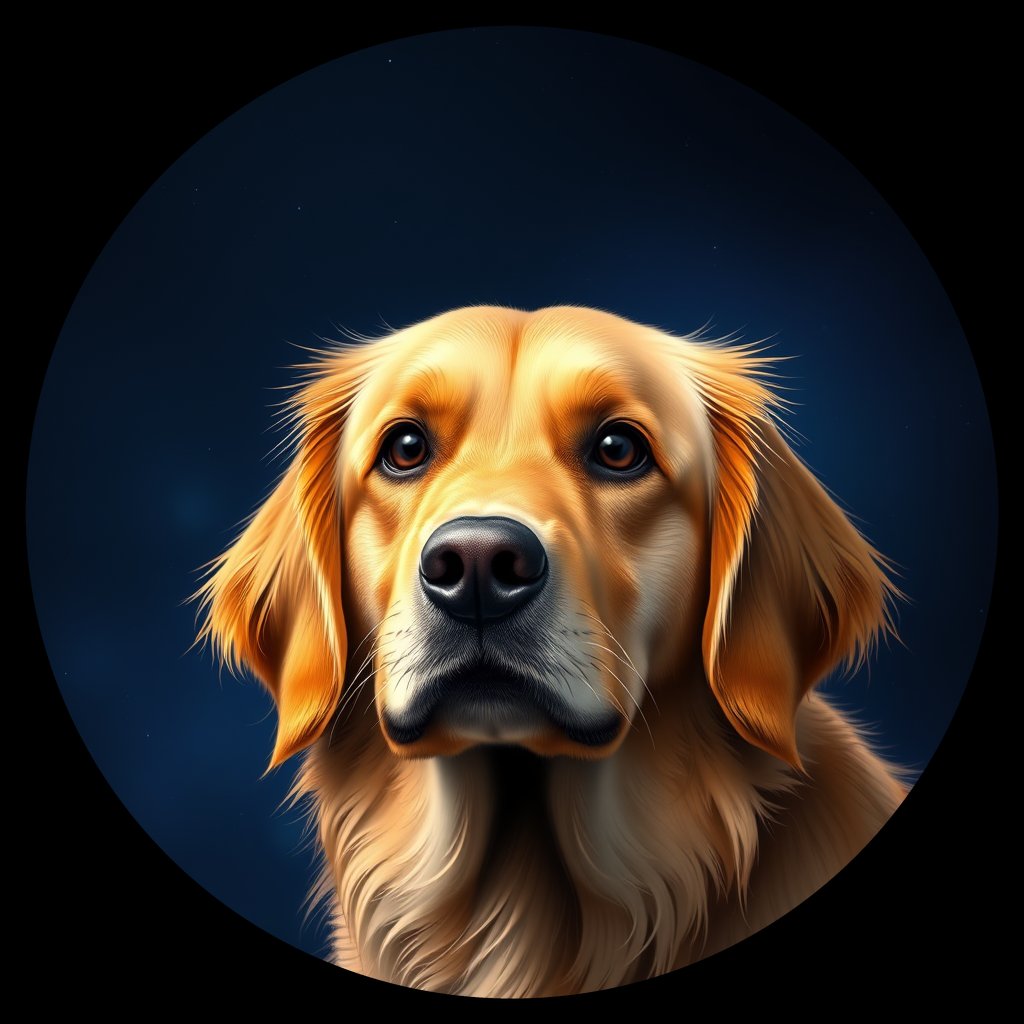 Cosmic medallion portrait of PFZ36F10_PFZ36F10, a Golden Retriever
