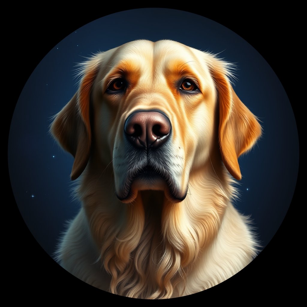 Cosmic medallion portrait of PFZ36F11_PFZ36F11, a Golden Retriever