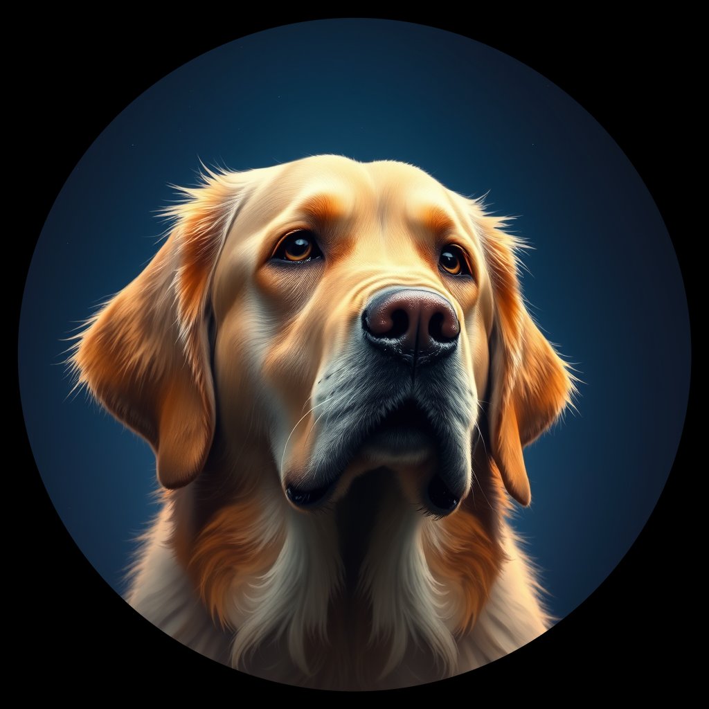 Cosmic medallion portrait of PFZ36G03_PFZ36G03, a Golden Retriever