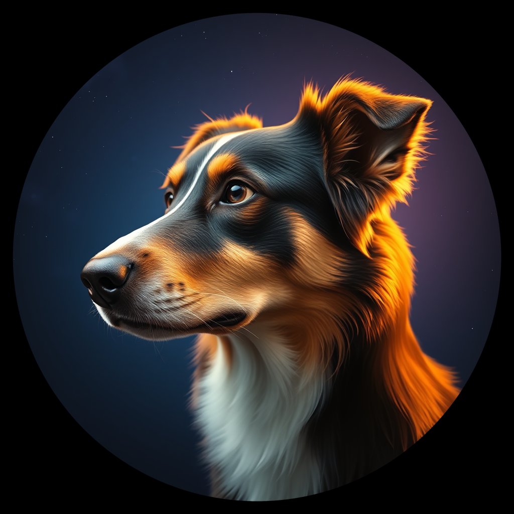 Cosmic medallion portrait of PFZ36G07_PFZ36G07, a Australian Shepherd