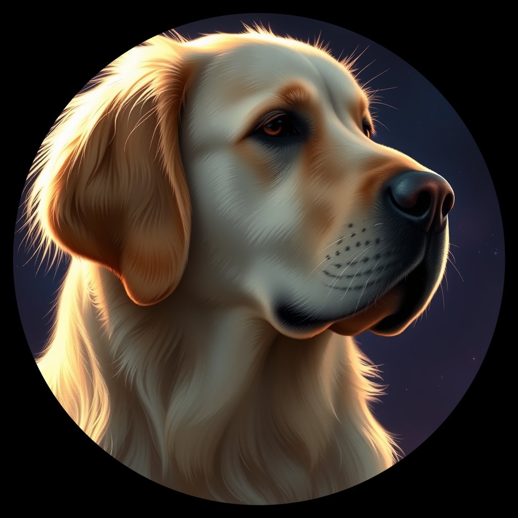 Cosmic medallion portrait of PFZ36G10_PFZ36G10, a Golden Retriever