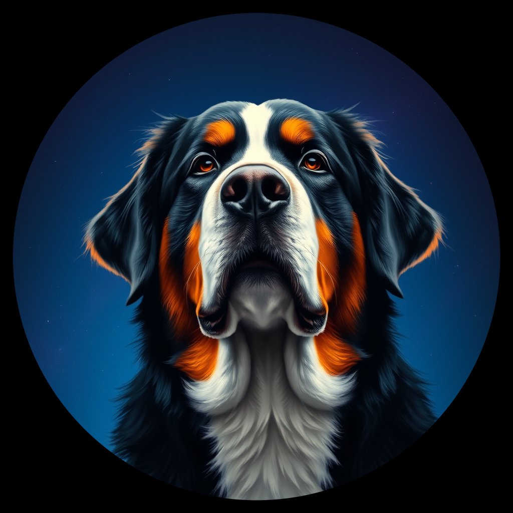 Cosmic medallion portrait of PFZ36H07_PFZ36H07, a Bernese Mountain Dog