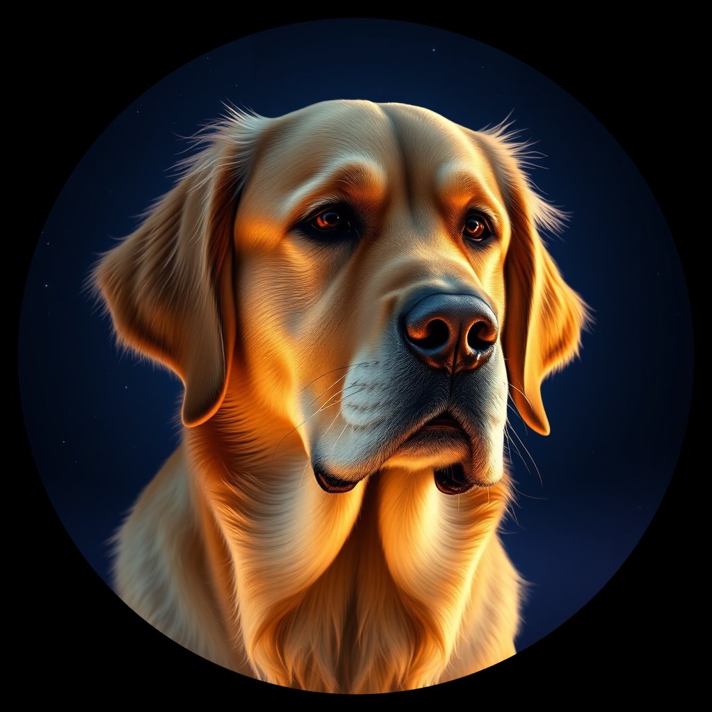 Cosmic medallion portrait of PFZ36H11_PFZ36H11, a Golden Retriever