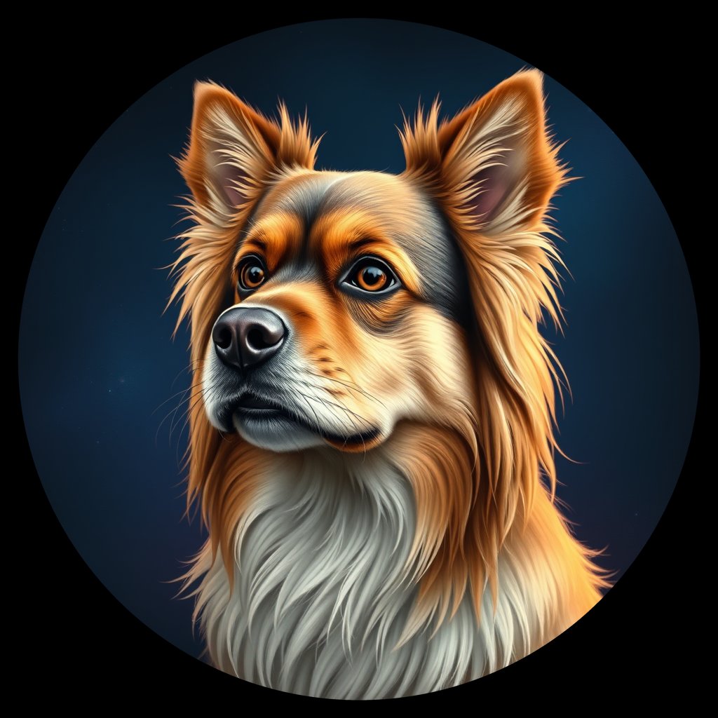 Cosmic medallion portrait of PFZ37A05_PFZ37A05, a Tibetan Spaniel