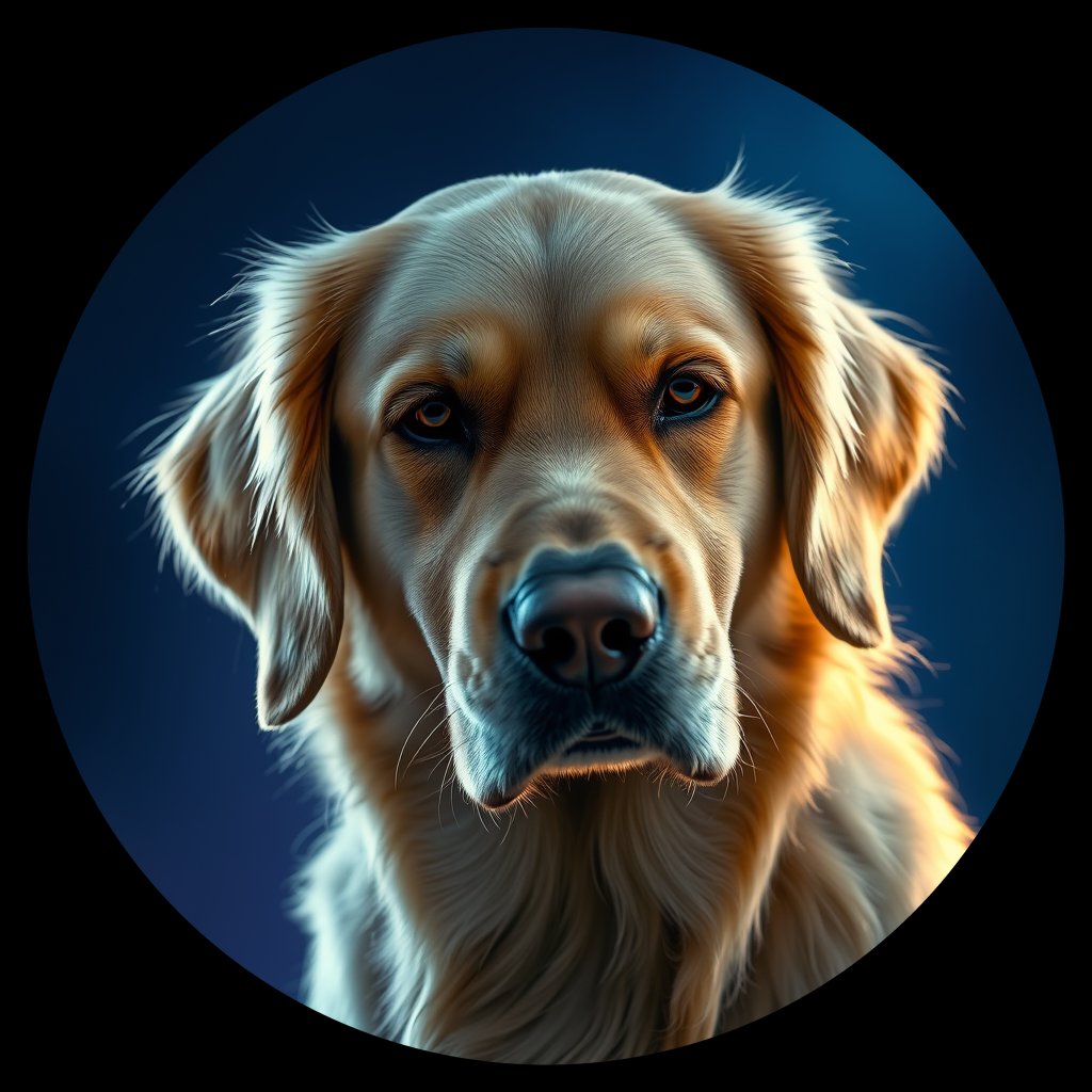 Cosmic medallion portrait of PFZ37A09_PFZ37A09, a Golden Retriever