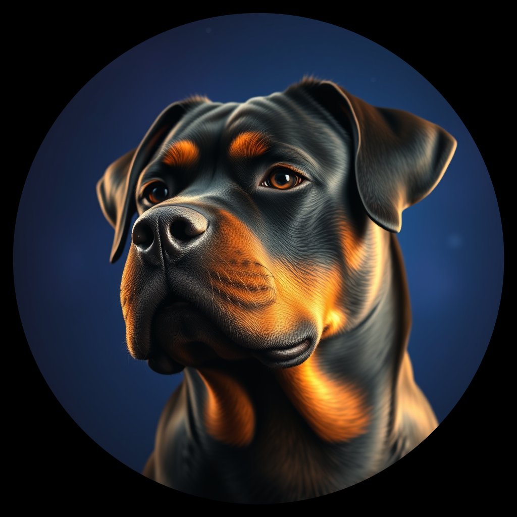 Cosmic medallion portrait of PFZ37A11_PFZ37A11, a Rottweiler