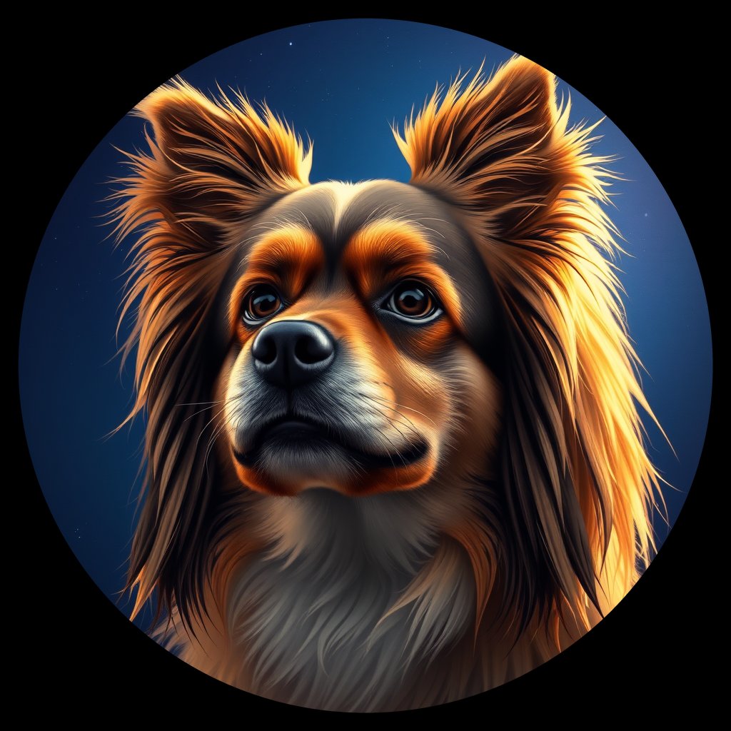 Cosmic medallion portrait of PFZ37B05_PFZ37B05, a Tibetan Spaniel