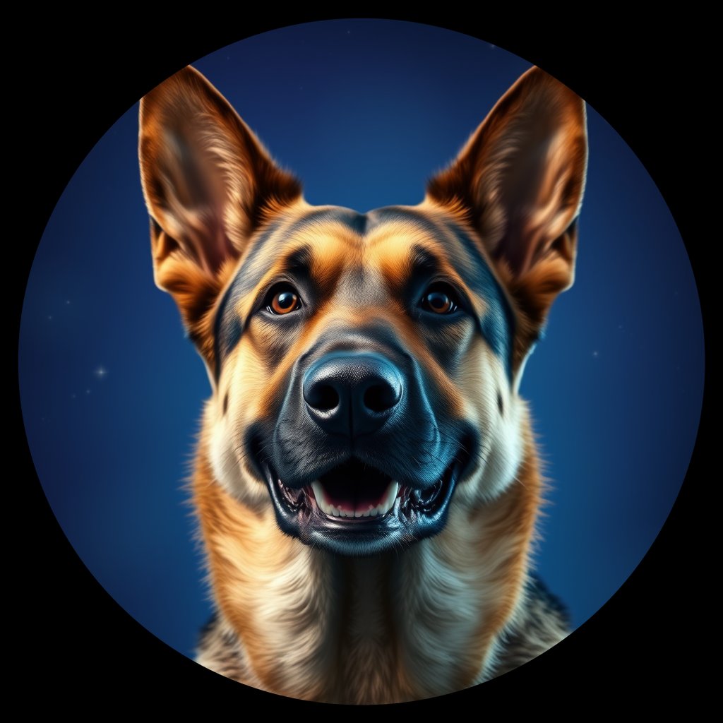 Cosmic medallion portrait of PFZ37B08_PFZ37B08, a German Shepherd