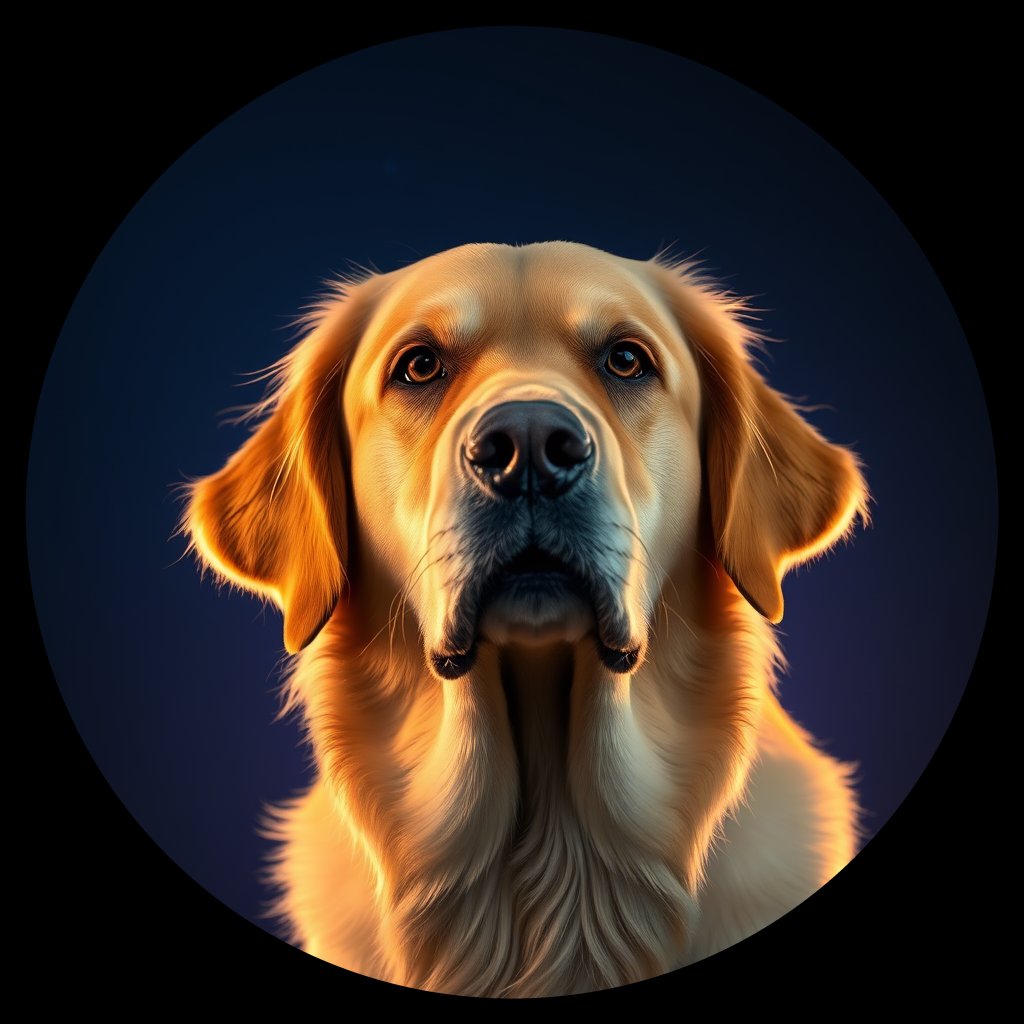 Cosmic medallion portrait of PFZ37B09_PFZ37B09, a Golden Retriever