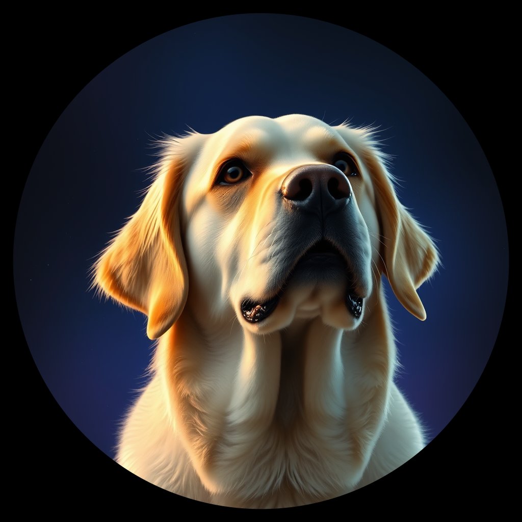 Cosmic medallion portrait of PFZ37B10_PFZ37B10, a Golden Retriever